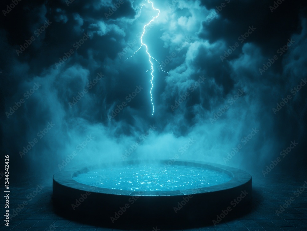 Aufkleber mysterious dark pool illuminated by lightning enigmatic location digital art atmospheric environment