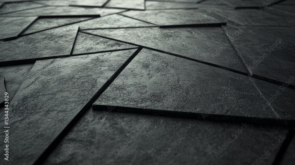 Poster a 3d wall is formed by arranging polished tiles, set against a futuristic triangular background comp