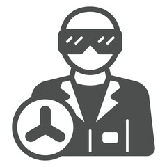 Assistant with eyeglasses solid icon, clinical research concept. Vector graphics. Man and laboratory experiment mark sign on white background, glyph style icon for mobile or web design.