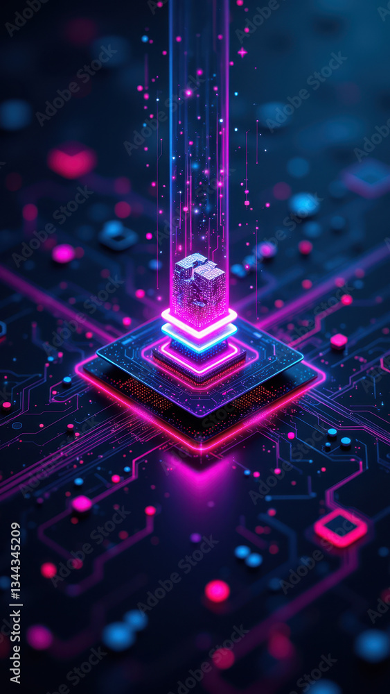 Poster cybersecurity and technology-themed digital art with kubernetes elements and futuristic design.