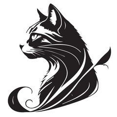 Black and White Stylized Cat Illustration – Elegant and Artistic Vector Design