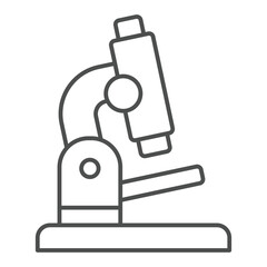 Fototapeta premium Optical microscope thin line icon, clinical research concept. Vector graphics. Laboratory magnifying, test sign on white background, outline style icon for mobile or web design.