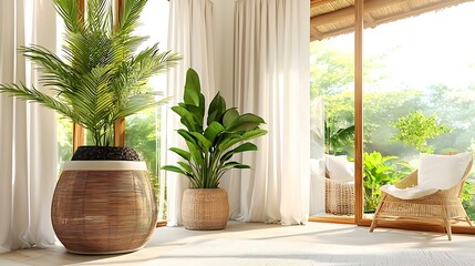 Plants by window with outdoor views and sun streaming through for home decor