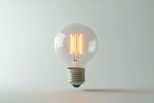 A glowing vintage Edison light bulb,  suspended against a minimalist white background.