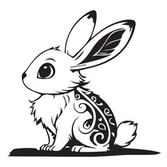 Black and White Stylized Rabbit with Ornamental Patterns – Cute and Artistic Vector Design