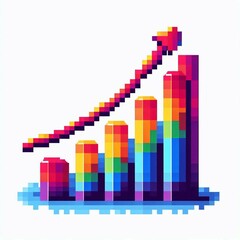 Fototapeta premium Pixelated Growth Rainbow Bar Chart Upward Arrow