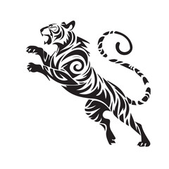 Black and White Stylized Tiger Illustration – Fierce and Powerful Tribal Vector Design