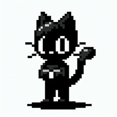 Pixel Black Cat with Arms Crossed
