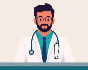 Fototapeta premium A stylized illustration of a doctor wearing a white coat and stethoscope, showcasing professionalism and care in a clinical setting.