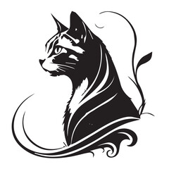 Black and White Stylized Cat Illustration – Elegant and Artistic Vector Design
