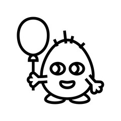 holding a balloon cute monster line icon vector illustration