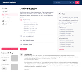 Obraz premium Job Finder Dashboard, Employment Search Panel, Career Opportunities Hub, Work Listings Interface, Job Hunting Platform, Recruitment Management System, Vacancy Tracker, Hiring Portal, Career Management