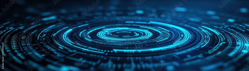 Aufkleber a dynamic, futuristic digital pattern featuring concentric circles and vibrant blue lines, suggestin