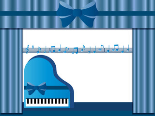 垂れ幕■ピアノと音符のカード（ブルー）