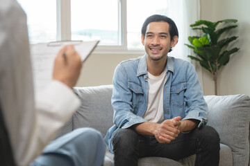 mental health care therapy concept, psychologist counseling to anxiety patient and giving guidance...