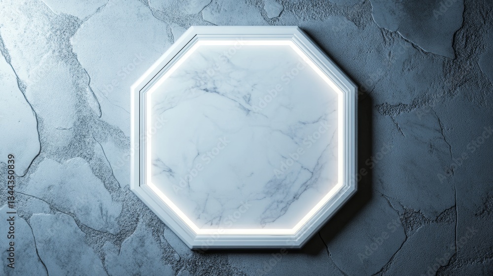 Poster a white surface featuring an embossed shape and illuminated white edge, set against a tech backgroun