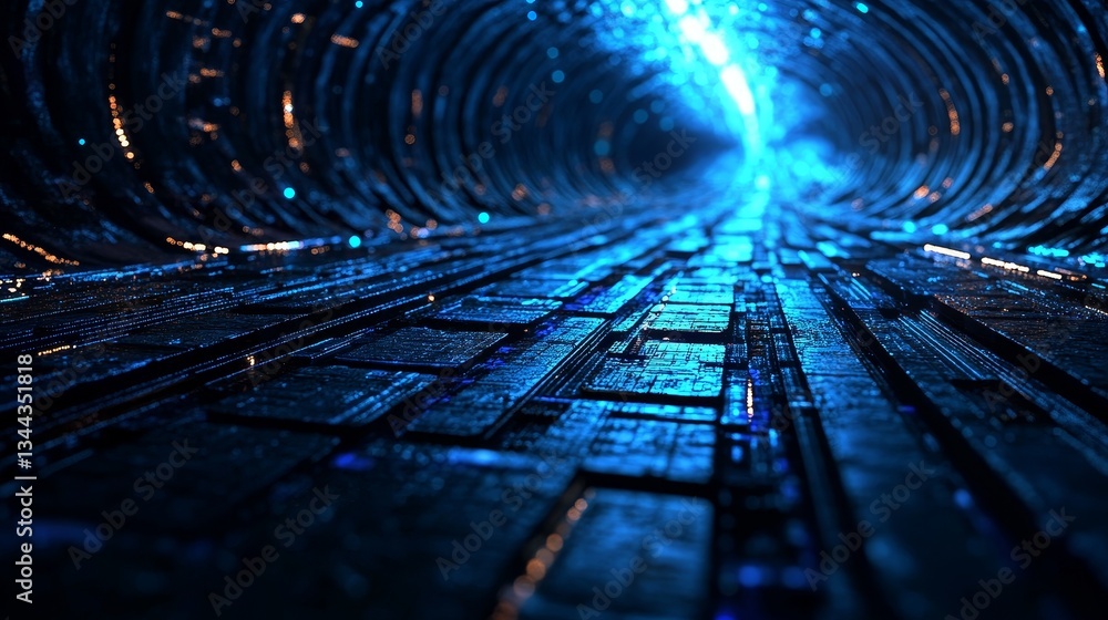 Poster a 3d rendering of a neural network representing a digital brain, set against a blue technological ba