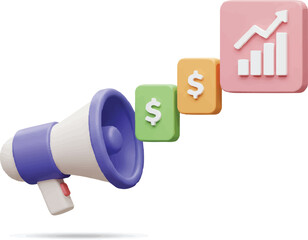 vector 3D Megaphone Announcing Financial Growth Sales Profit