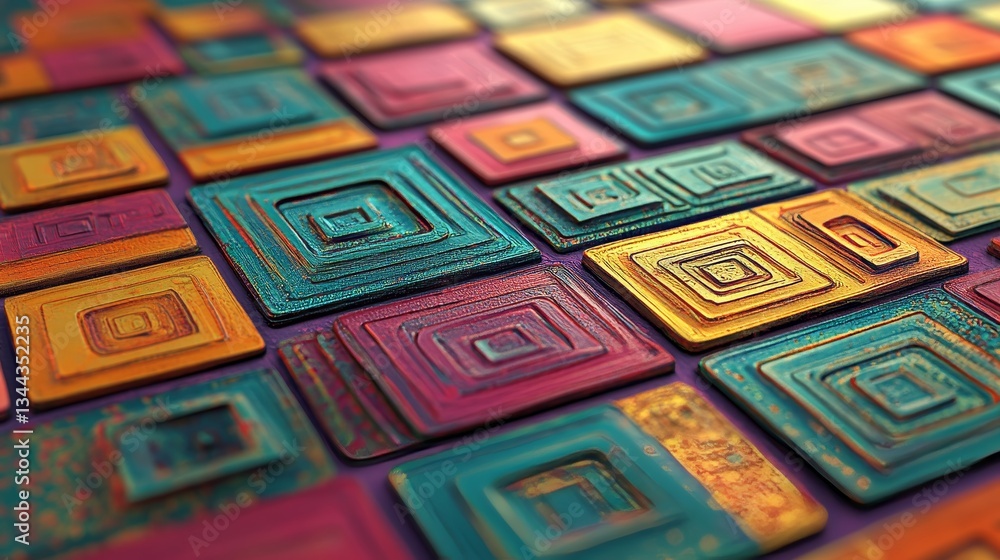 Poster a vibrant, technological backdrop featuring a geometric three-dimensional configuration, complete wi
