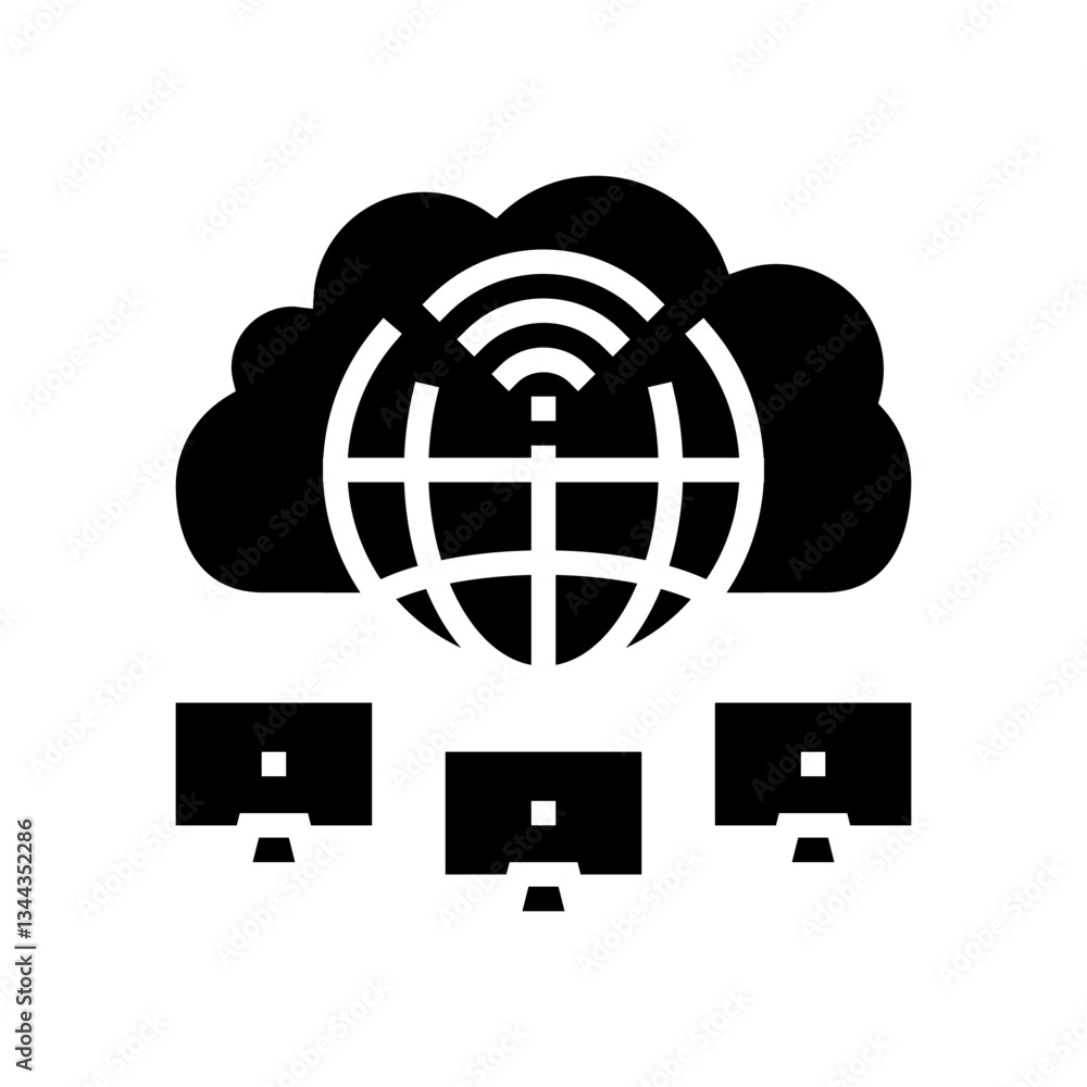 Poster cloud computing network ai integration glyph icon vector illustration