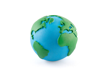 Earth globe planet in clay style on white background