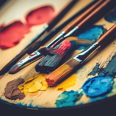 Obraz premium Artist's palette with paint and brushes