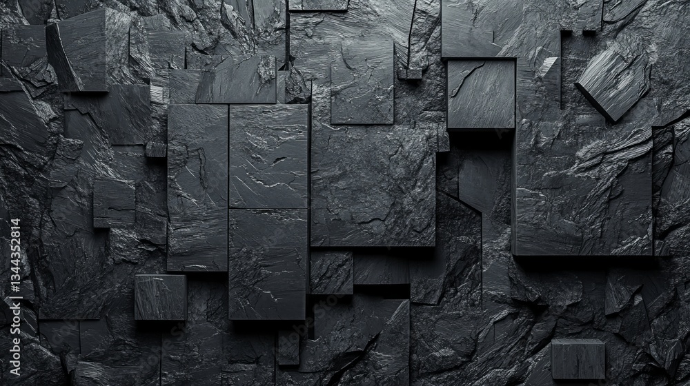 Poster wallpaper featuring futuristic technology with precisely constructed glossy blocks in grey and black