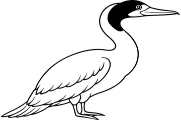 cormorant line art silhouette vector illustration
