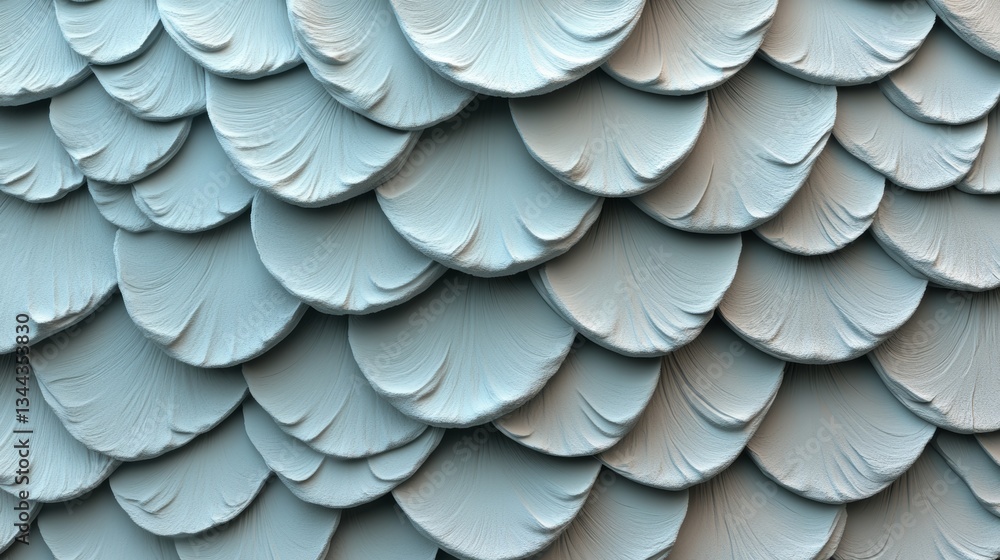 Poster a wall composed of white, futuristic mosaic tiles arranged in a mosaic pattern, with a 3d block back
