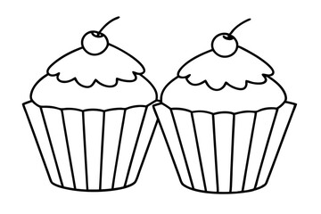 cupcakes line art silhouette vector illustration