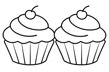 cupcakes line art silhouette vector illustration