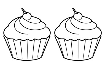 cupcakes line art silhouette vector illustration