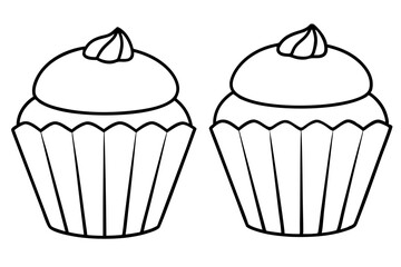 cupcakes line art silhouette vector illustration