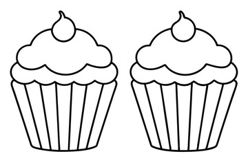 cupcakes line art silhouette vector illustration