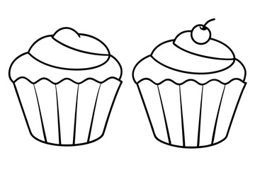 cupcakes line art silhouette vector illustration