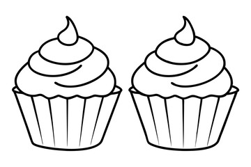 cupcakes line art silhouette vector illustration
