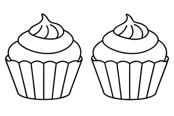 cupcakes line art silhouette vector illustration