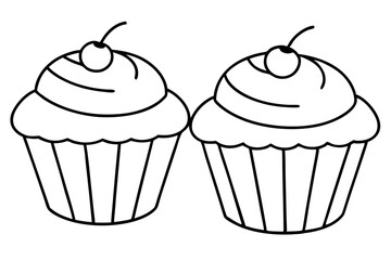 cupcakes line art silhouette vector illustration