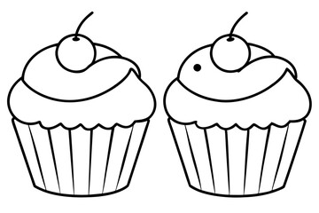 cupcakes line art silhouette vector illustration