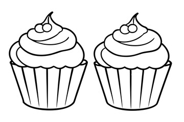 cupcakes line art silhouette vector illustration