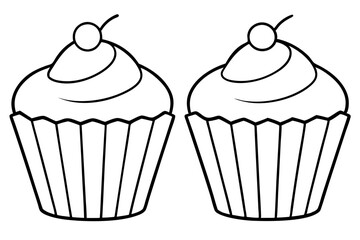 cupcakes line art silhouette vector illustration