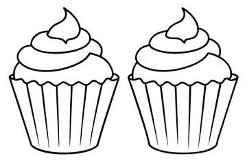 cupcakes line art silhouette vector illustration