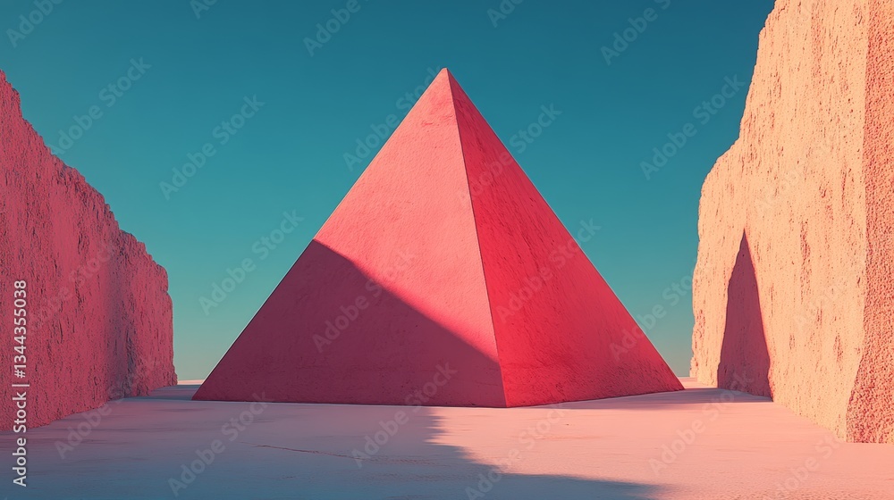Poster a minimalist background is paired with an embossed 3d shape, featuring a pink gradient surface and a
