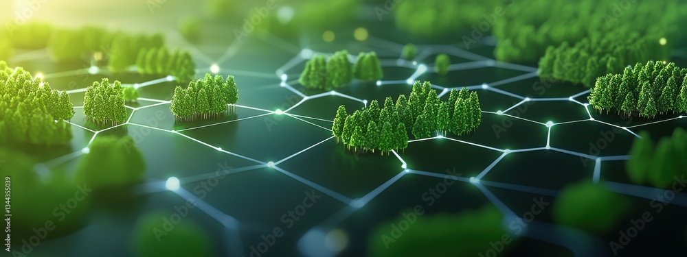 Poster Digital Forest Landscape with Connected Nodes and Networks