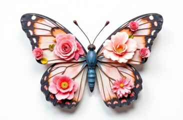 Butterfly - Danaus chrysippus (Plain tiger or African monarch) isolated on the white background