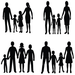 Silhouettes of a business family team walking in fashion outfits