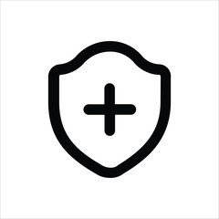 Obraz premium An icon combining a shield with a plus sign, often used for health or medical related security.