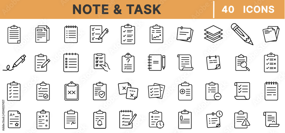 Leinwandbilder note and task outline icon set – 40 editable vector icons of to-do lists, checklists, documents, rem