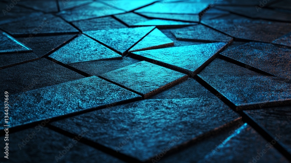 Aufkleber illuminated blue three-dimensional surface featuring triangular pyramids, a futuristic neon 3d textu