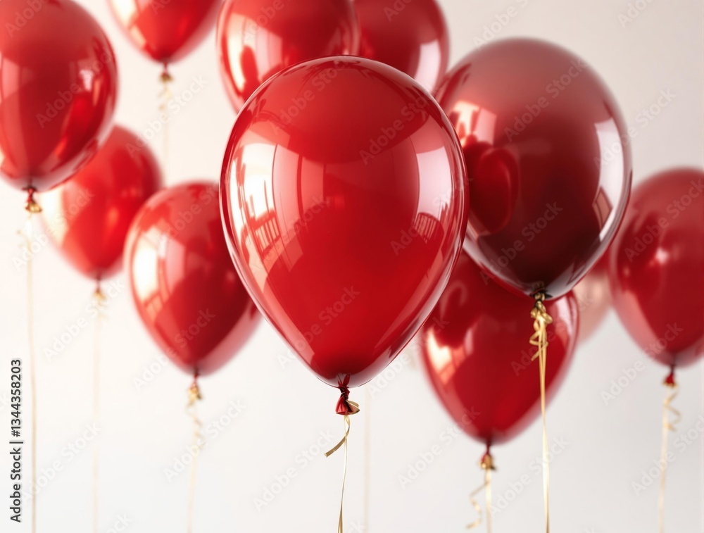 Aufkleber A vibrant display of red balloons against a stark white background, creating a striking contrast between the two colors. The balloons are of varying sizes and shapes, with some appearing glossy and ot